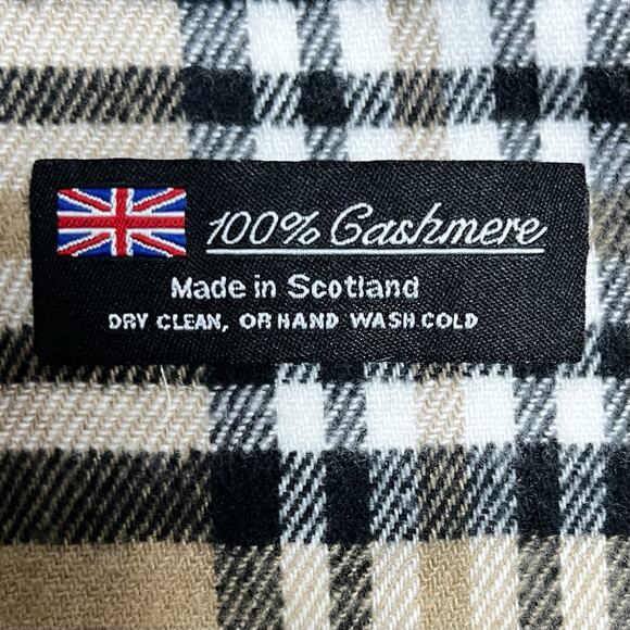 100% Cashmere Unisex Winter Scarf Made in Scotland Check Plaid Brown Black - Picture 5 of 7